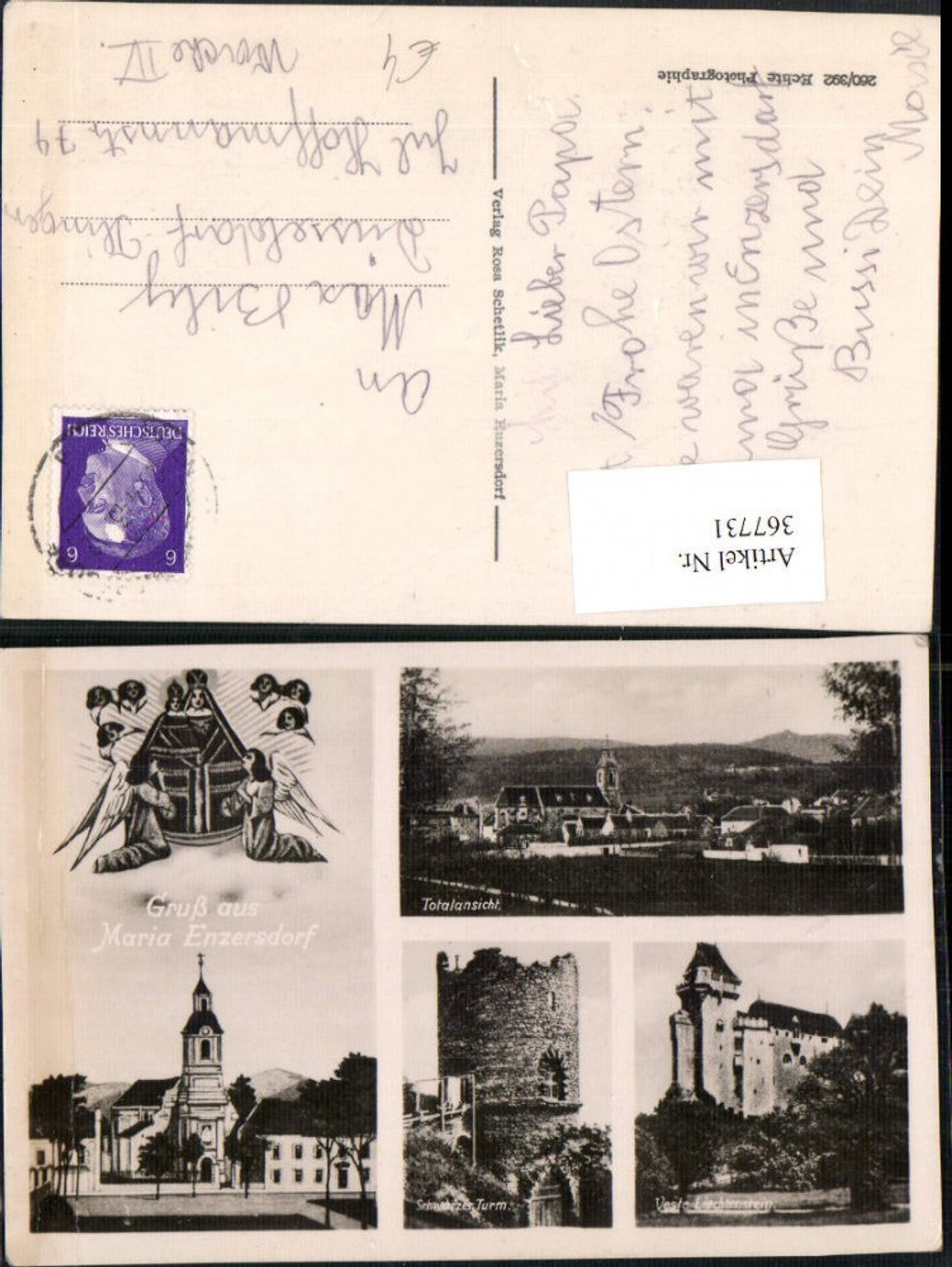 367731,Maria Enzersdorf Totale Kirche Schwarzer Turm Burg Liechtenstein Mehrbildkarte