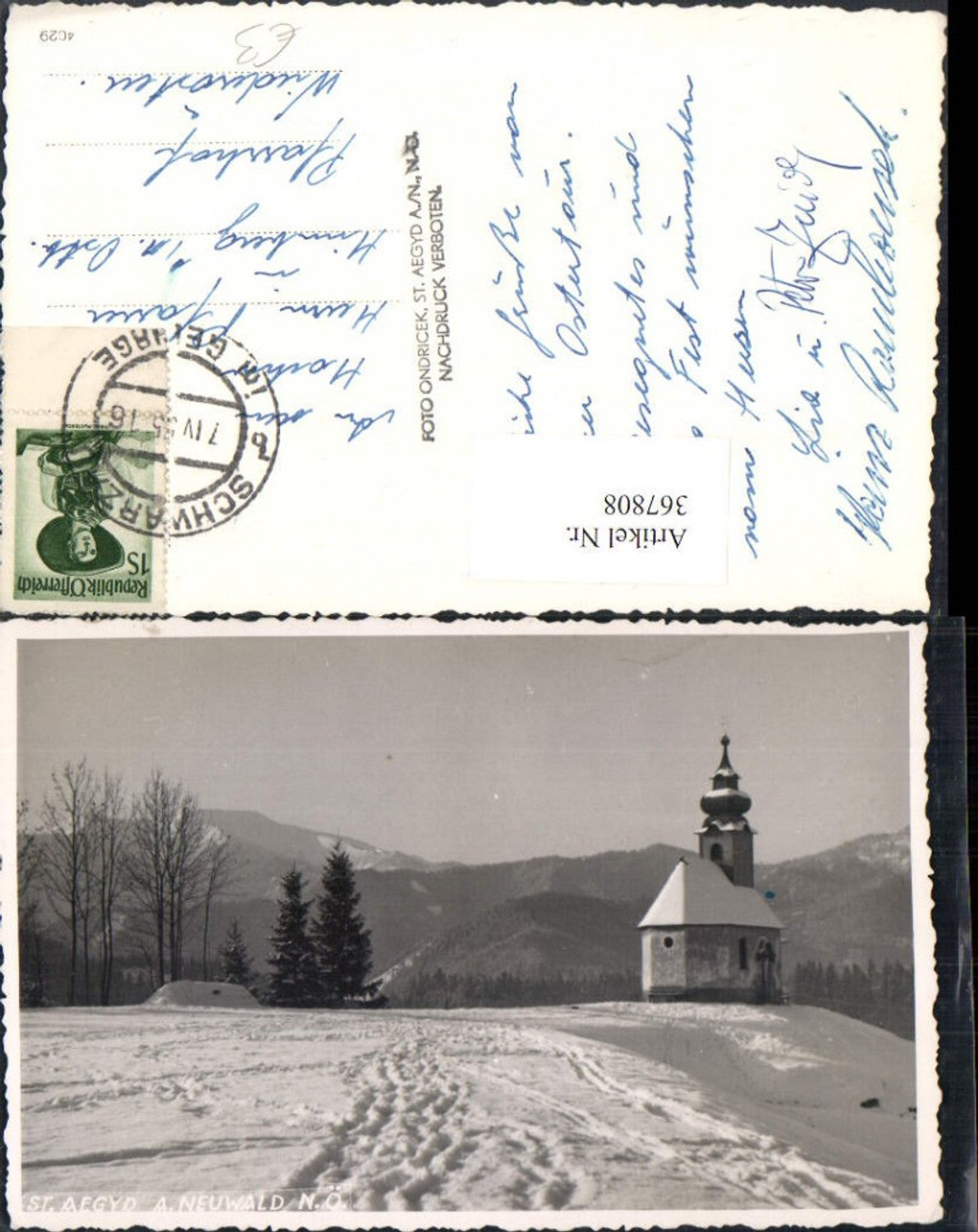 367808,St. Aegyd am Neuwalde Kirche Bergkulisse Winterbild