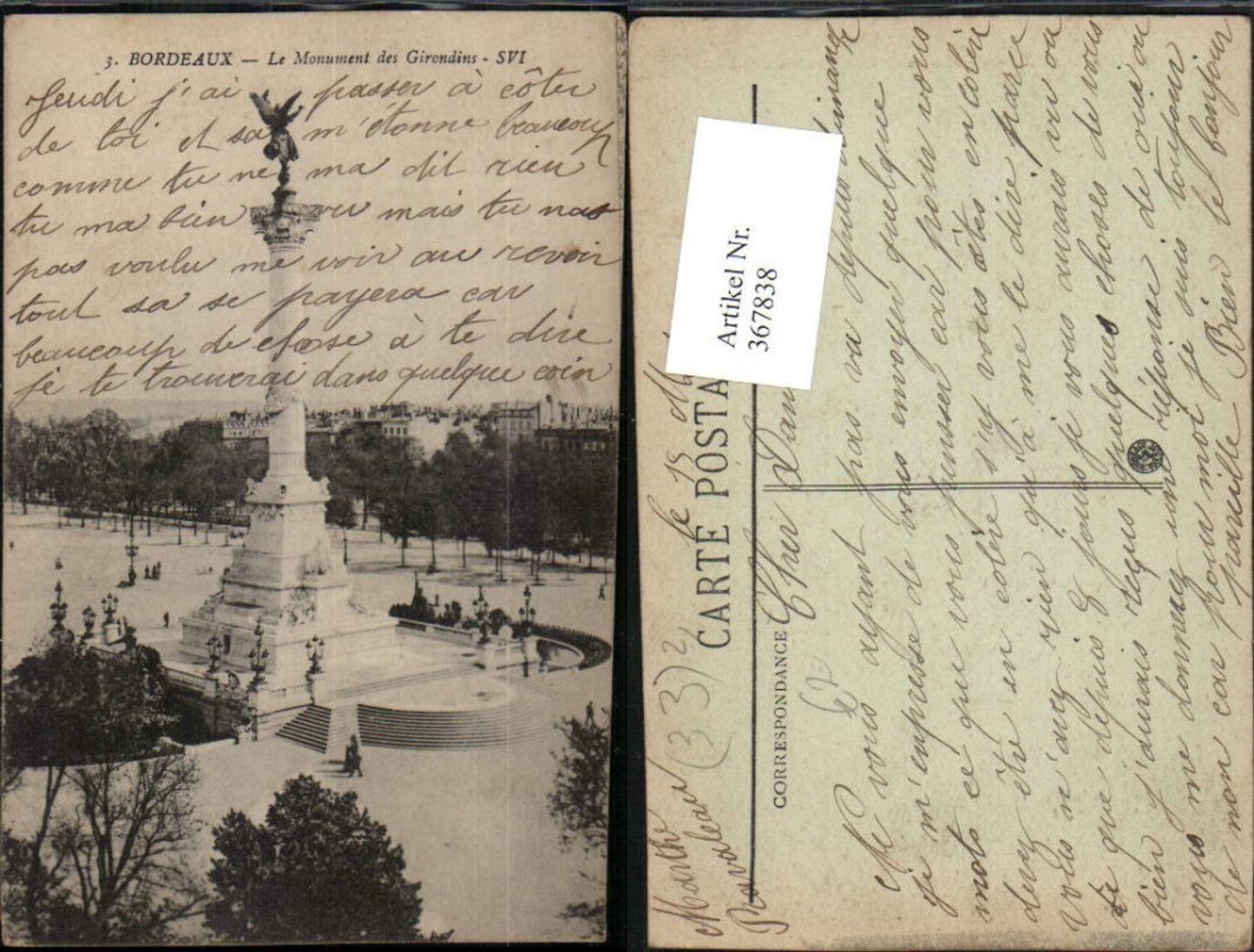 367838,Aquitanien Gironde Bordeaux Le Monument des Girondins Säule