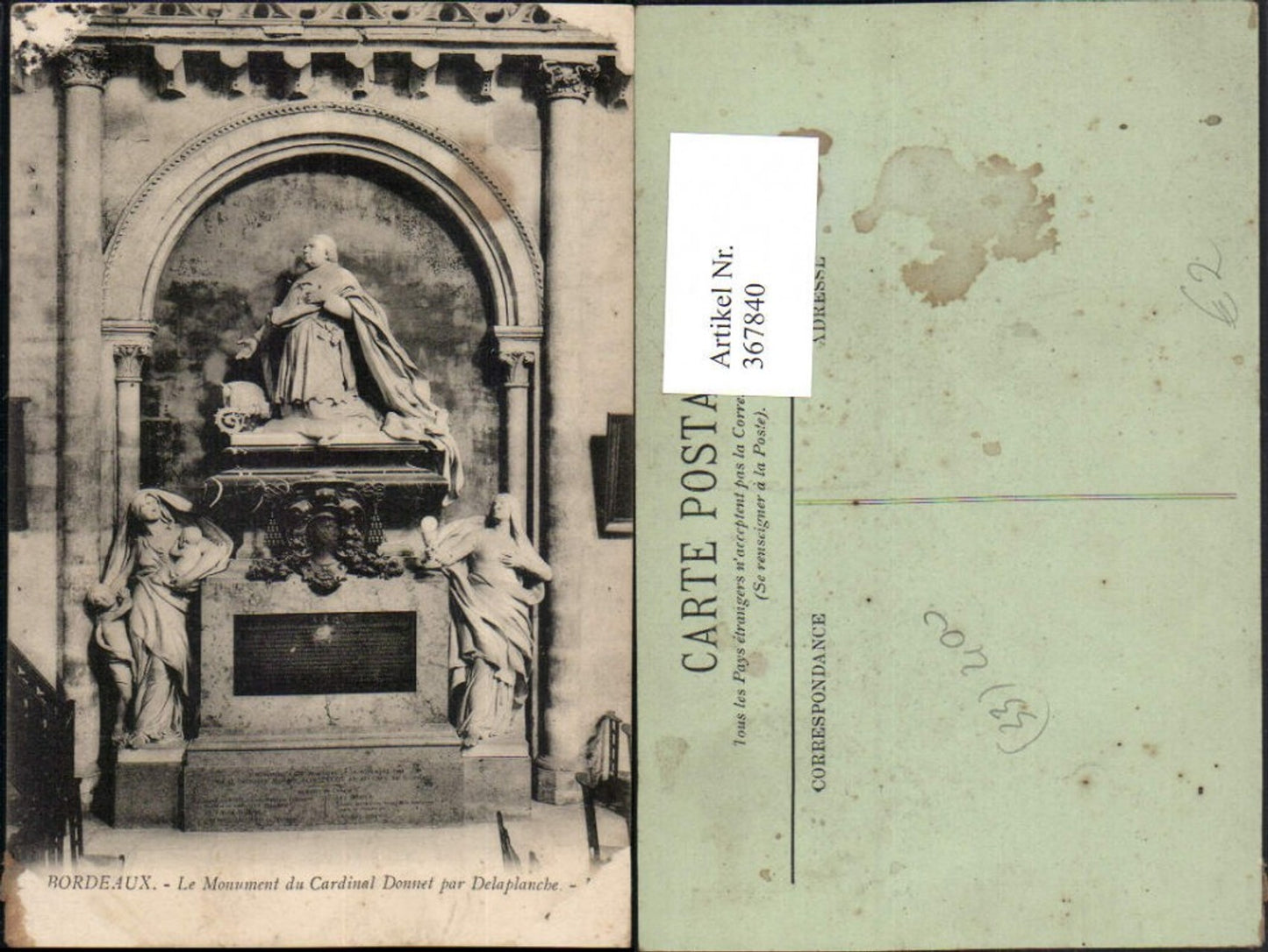 367840,Aquitanien Gironde Bordeaux Le Monument du Cardinal Donnet par Delaphlanche Statue