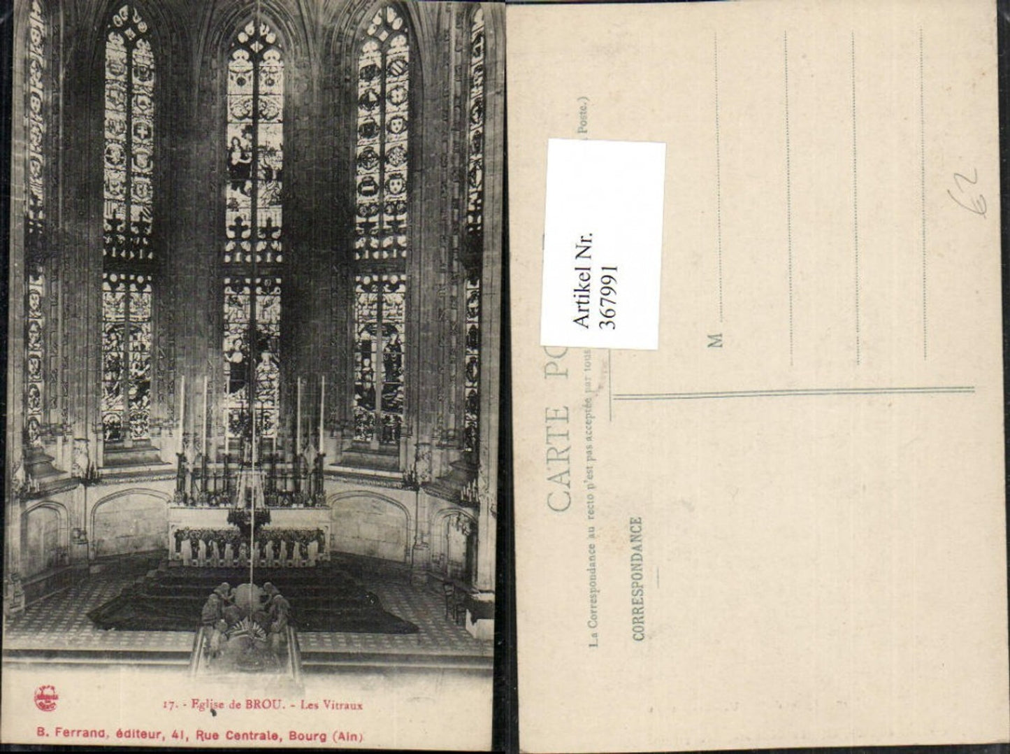 367991,Rhone-Alpes Ain Bourg-en-Bresse Eglise de Brou Les Vitraux Kirche Innenansicht