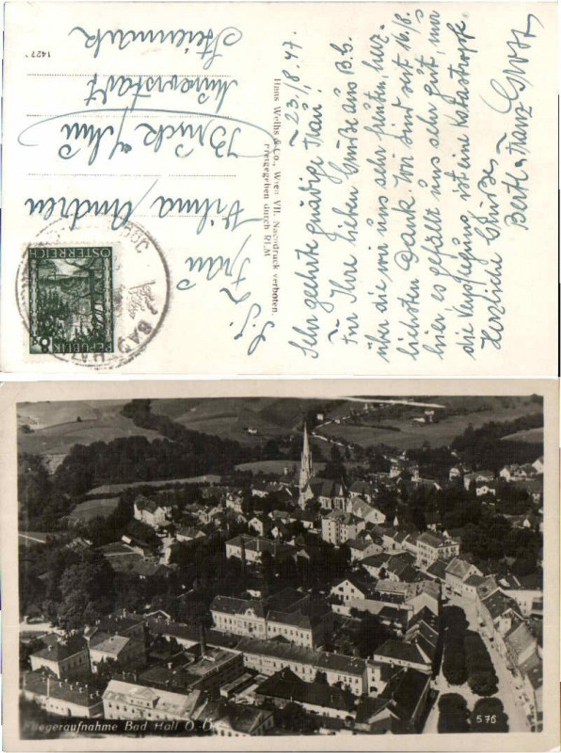 66674,Aerial photograph of Bad Hall near Steyr 1945