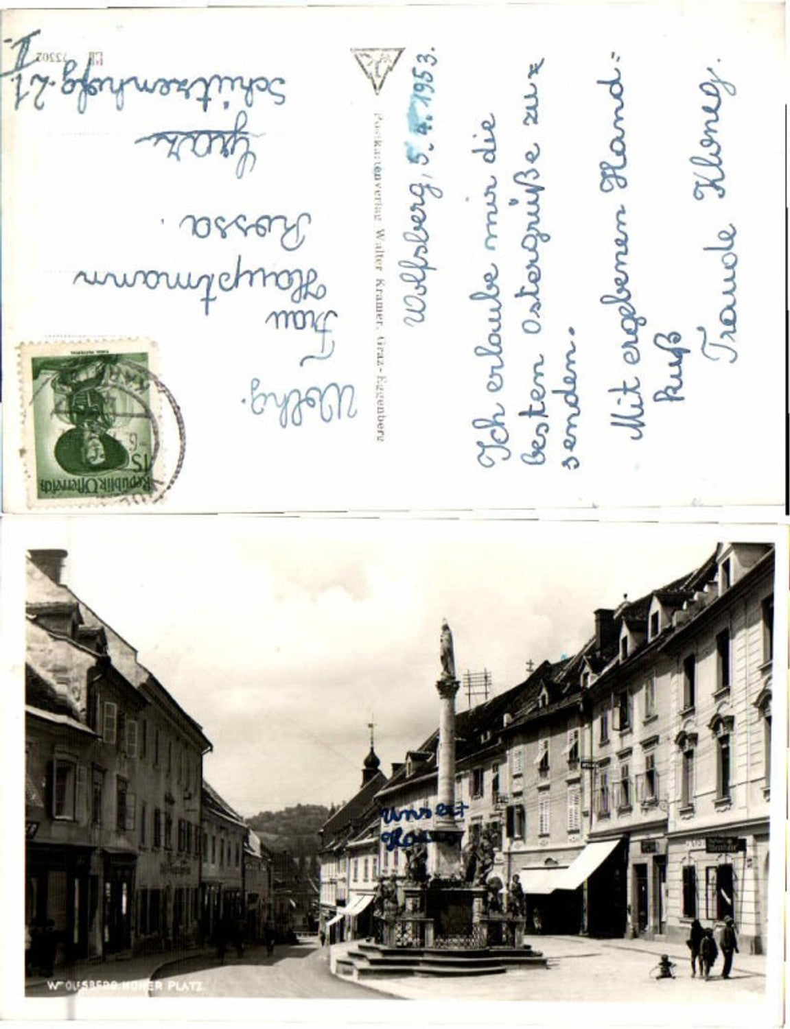 67557,Wolfsberg Hoher Platz mit Leute 1953