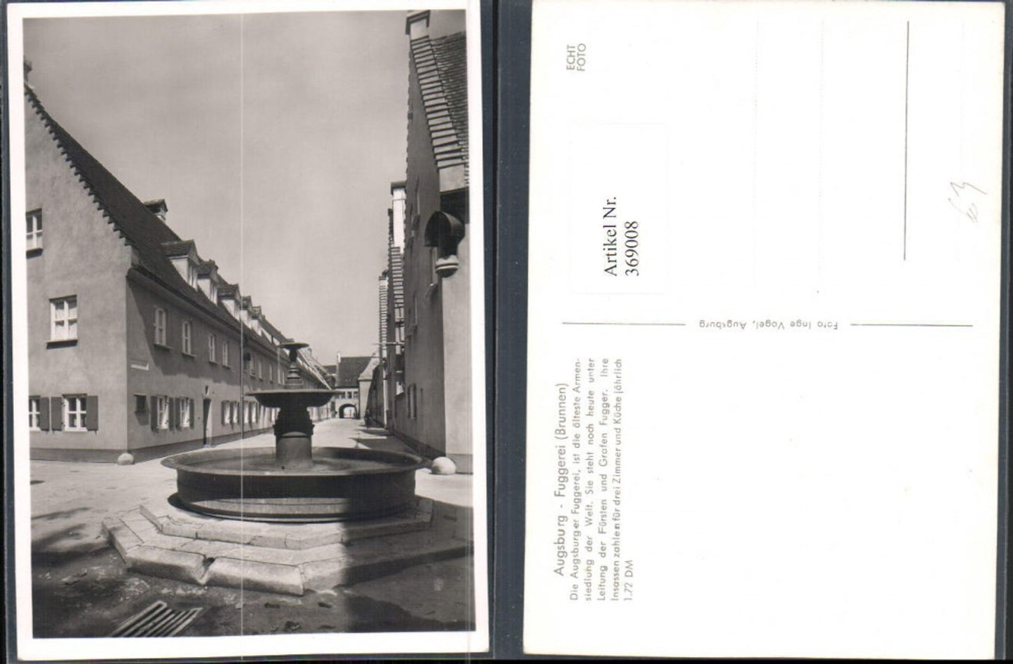 369008,Augsburg Fuggerei Brunnen Straßenansicht