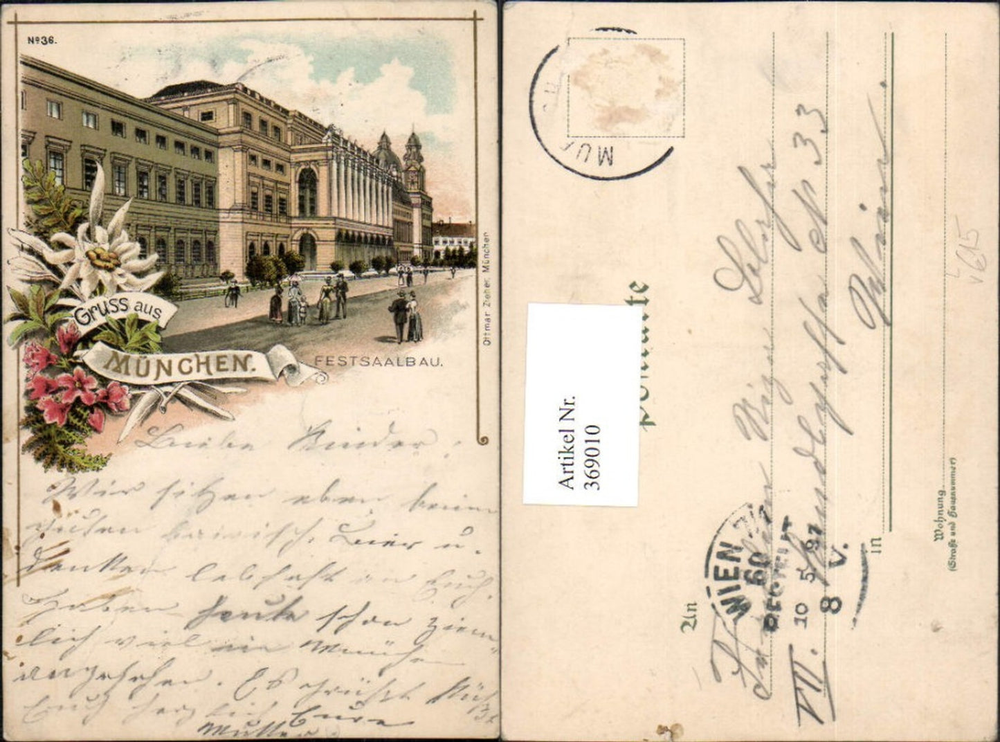 369010,Litho Gruß aus München Festsaalbau Gebäude pub Ottmar Zieher