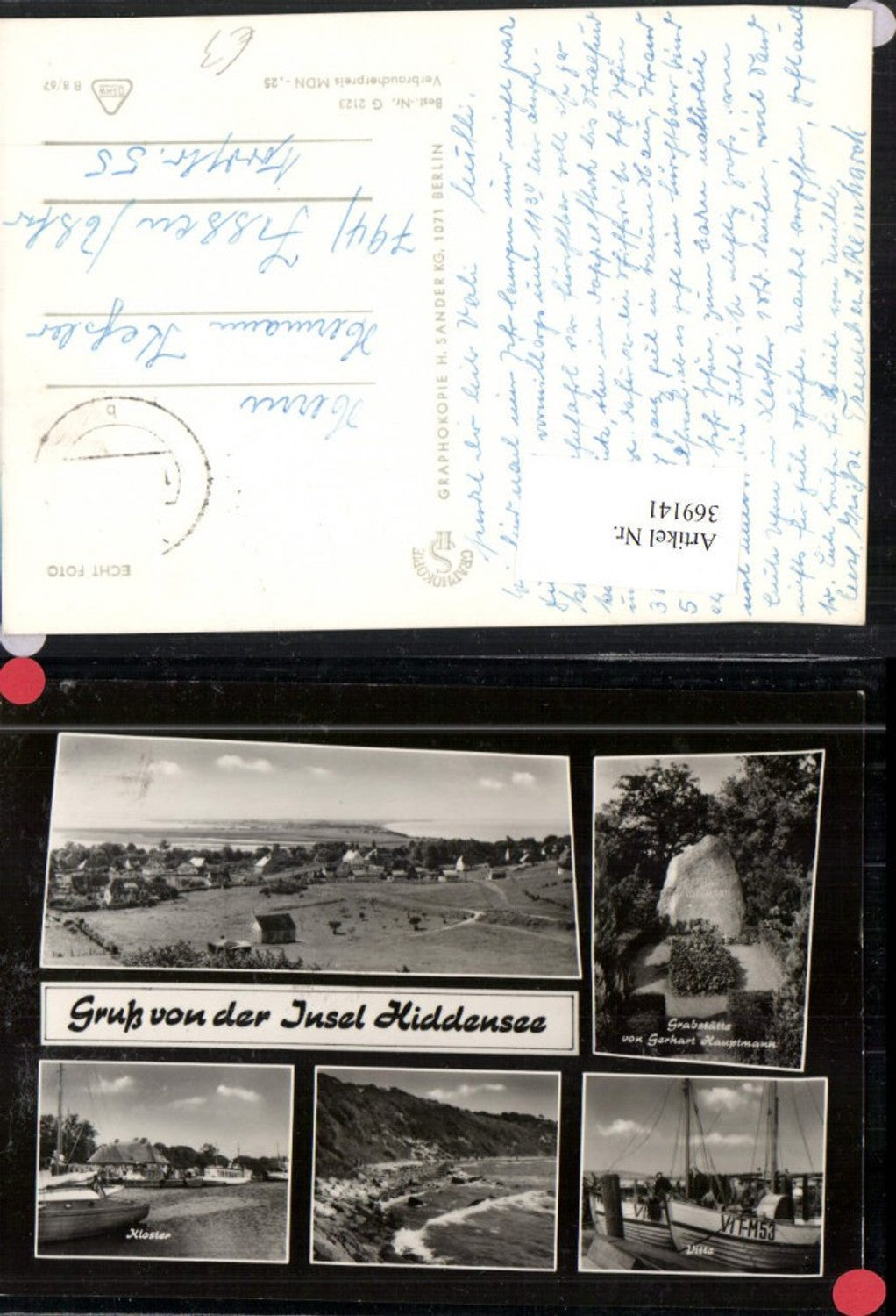 369141,Insel Hiddensee Kloster Küste Vitte Boot Grabstätte Mehrbildkarte