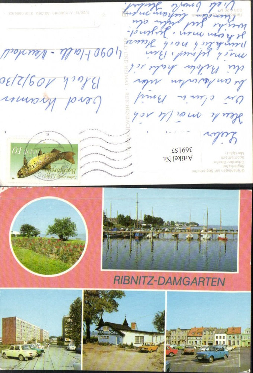 369157,Ribnitz-Damgarten Segelbote Sportlerheim Marktplatz Mehrbildkarte