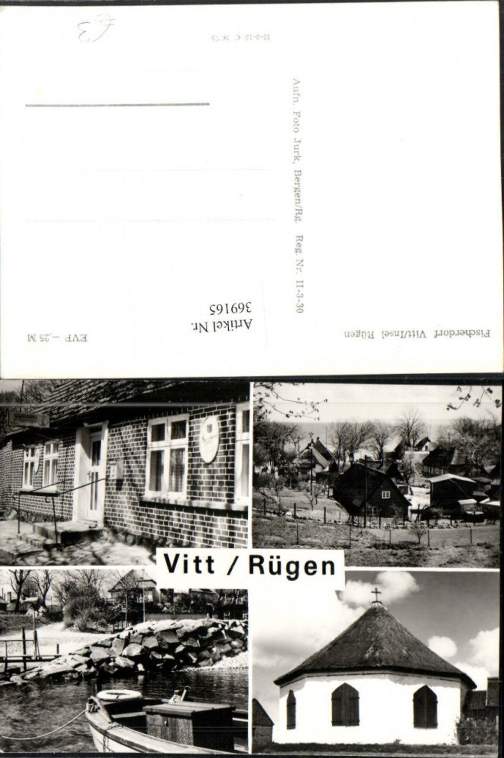 369165,Vitt auf Rügen Fischerdorf Häuser Boot Kapelle Mehrbildkarte