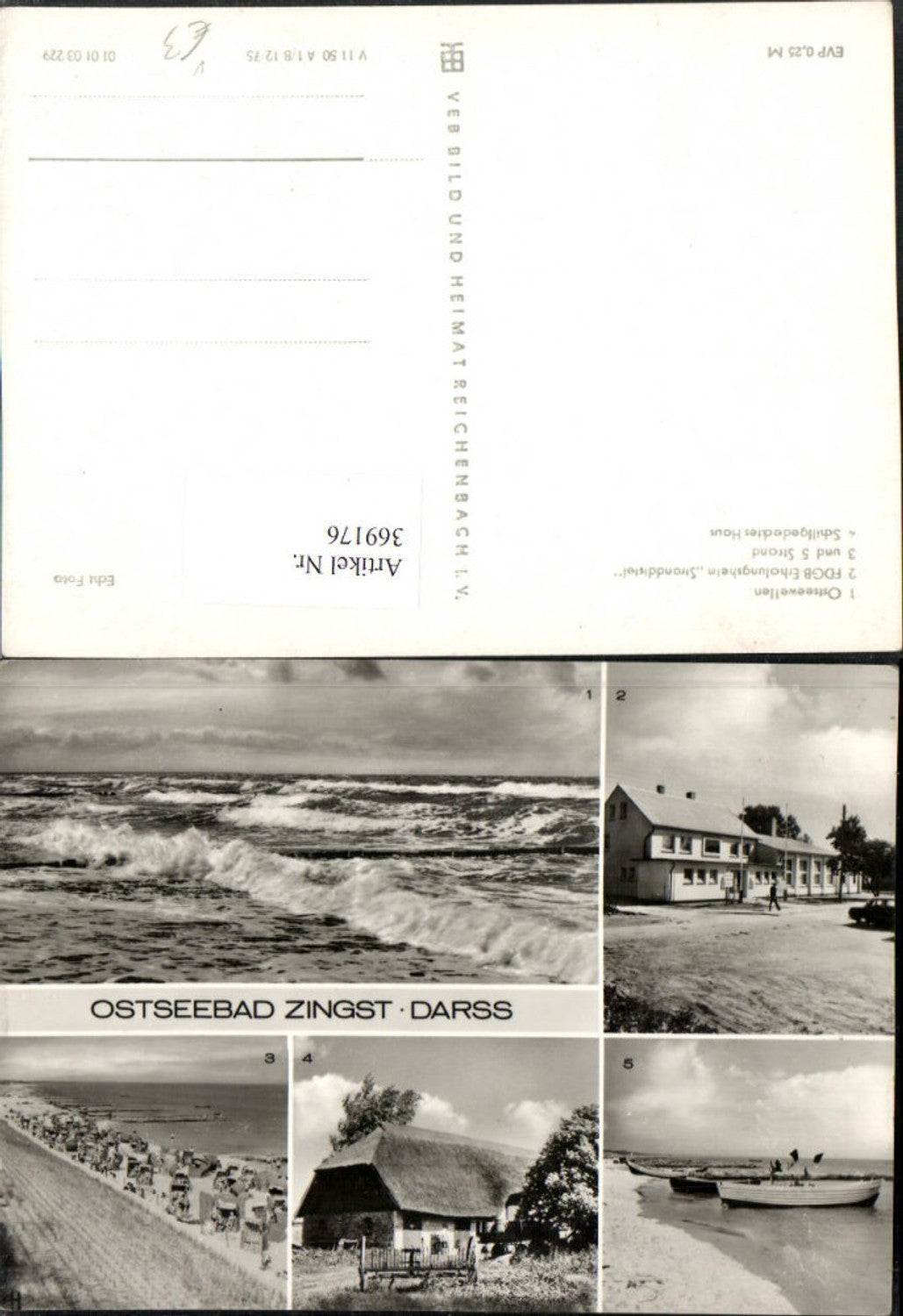 369176,Ostseebad Zingst Darss Strand Boote Wellen Mehrbildkarte pub VEB