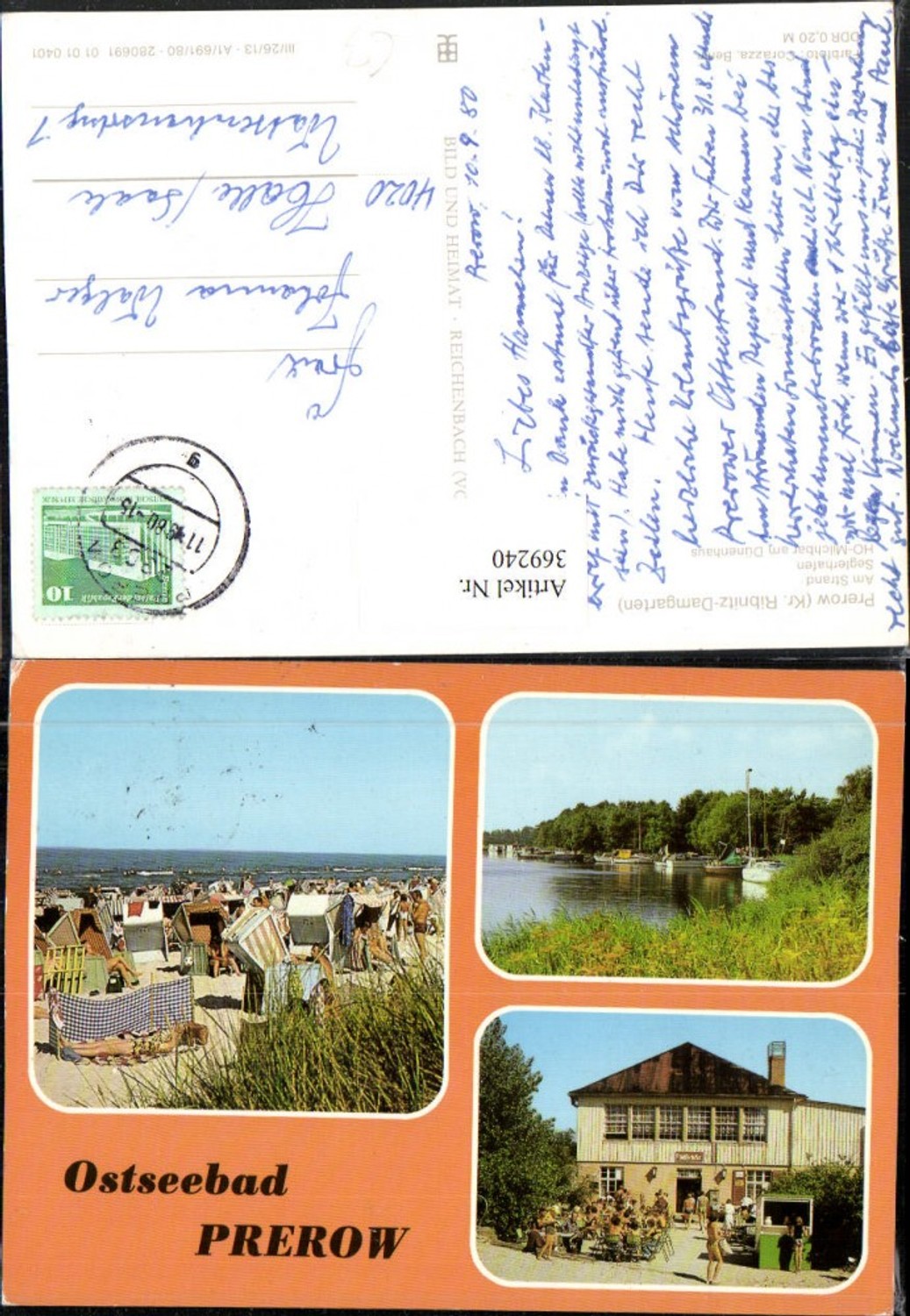 369240,Ostseebad Prerow Strand Strandleben Segler-Hafen Milchbar Mehrbildkarte
