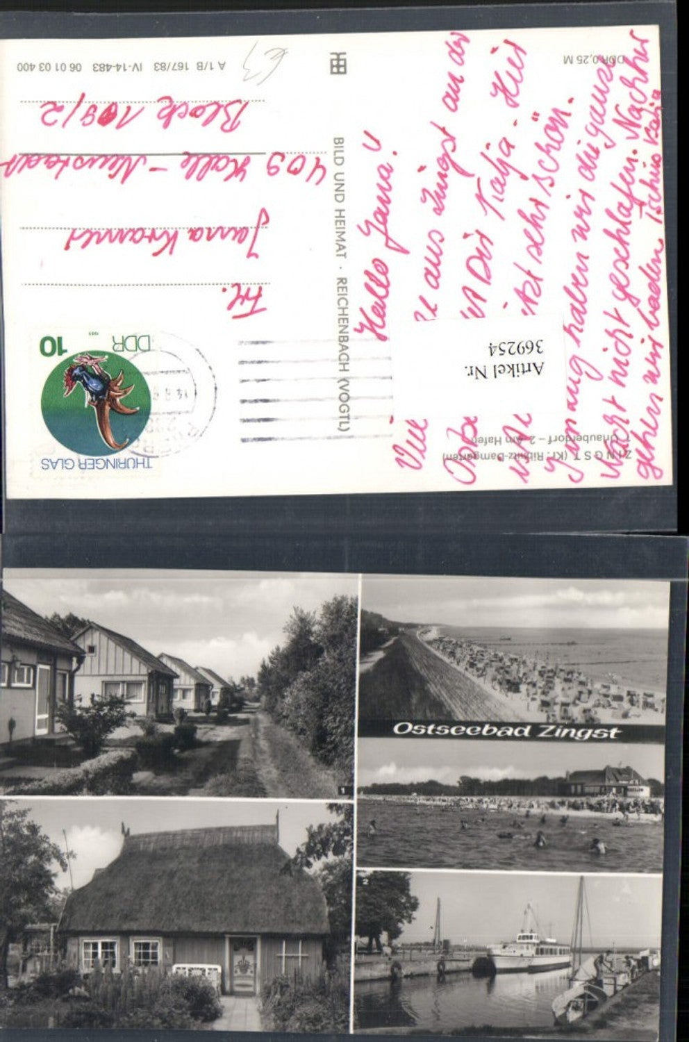 369254,Ostseebad Zingst Strand Strandleben Schiff Häuser Mehrbildkarte