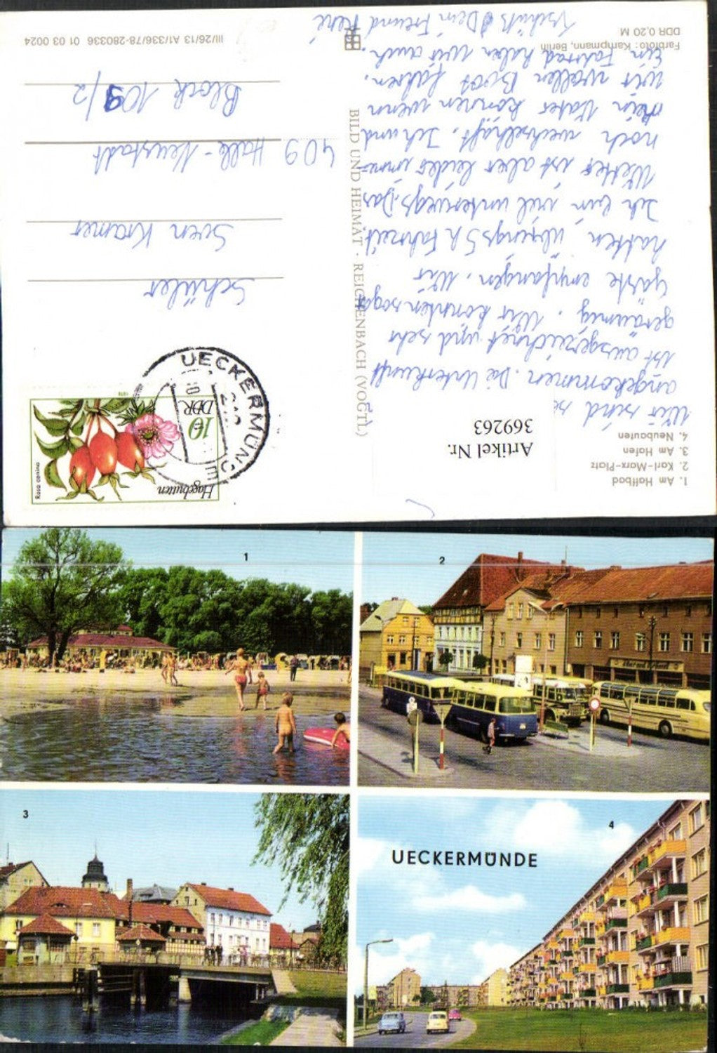 369263,Ueckermünde Haffbad Strandbad Hafen Brücke Autobusse Busse Mehrbildkarte