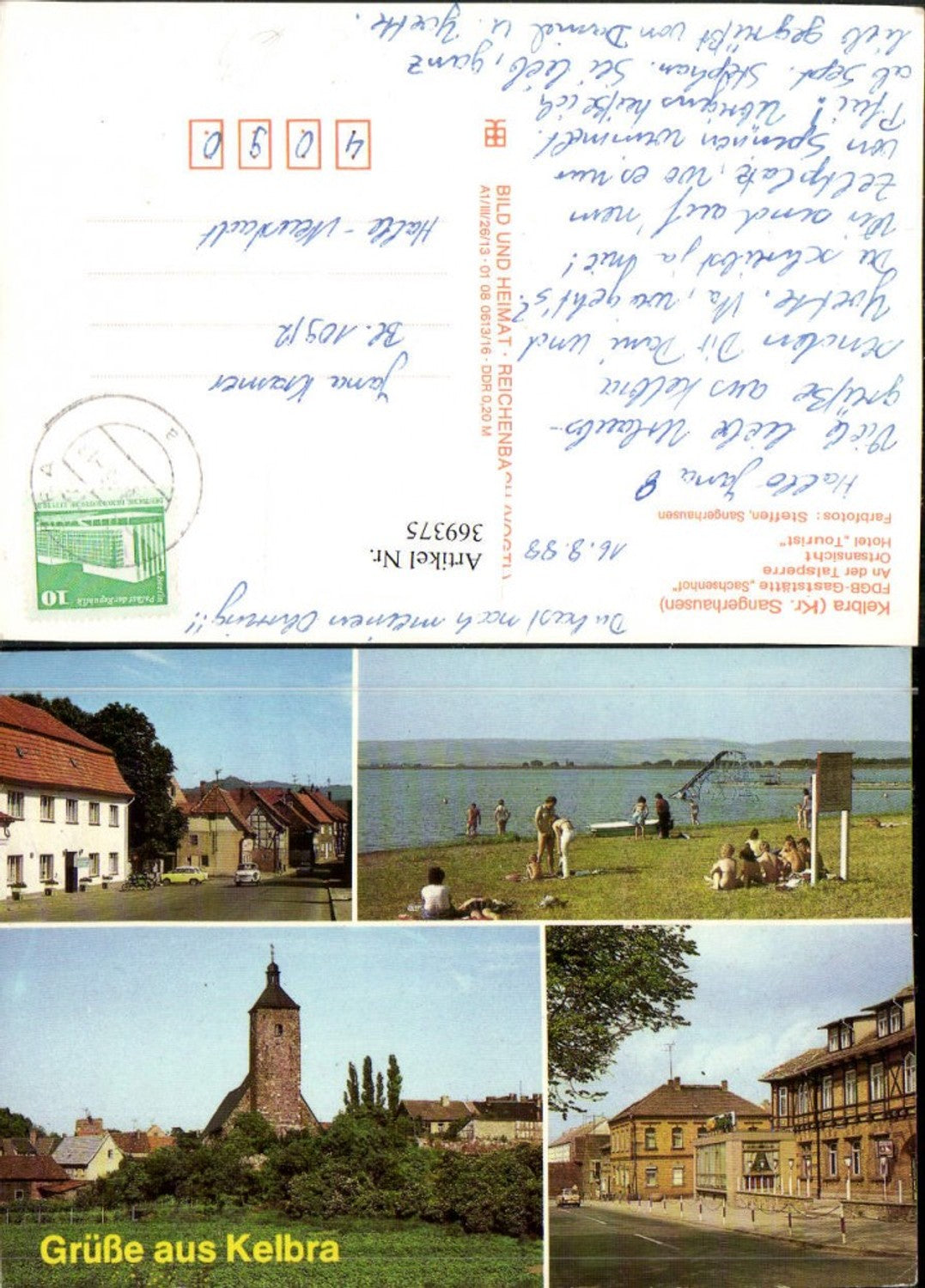 369375,Gruß aus Kelbra Kirche Gaststätte Sachsenhof Talsperre Mehrbildkarte