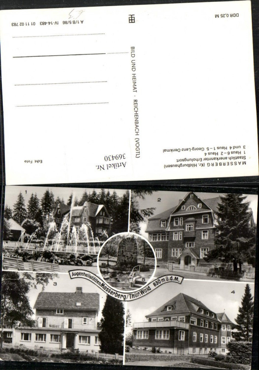 369430,Masserberg Haus Georg-Lenz-Denkmal Brunnen Mehrbildkarte