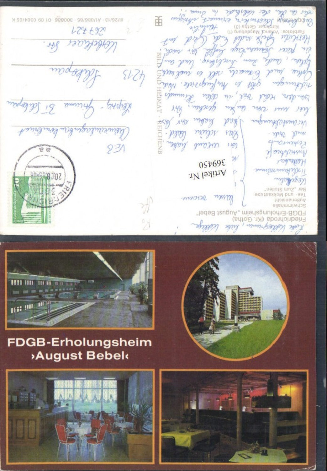 369450,Friedrichroda Erholungsheim August Bebel Schwimmhalle Bar Mehrbildkarte