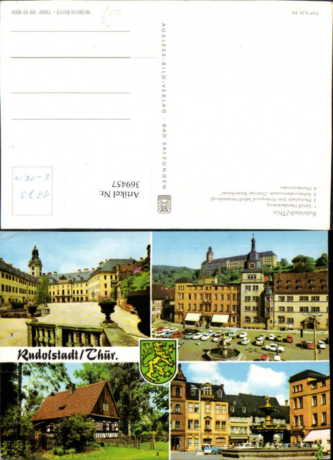 369457,Rudolstadt Schloss Heidecksburg Marktplatz Volkskundemuseum Mehrbildkarte