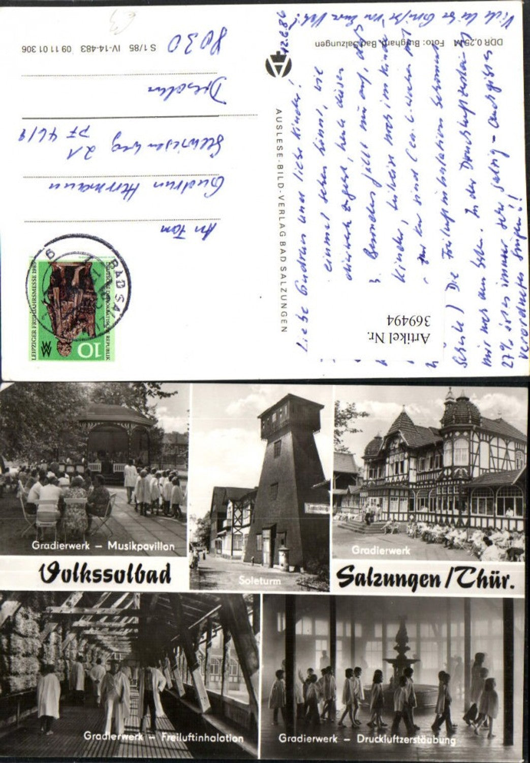 369494, Bad Salzungen Graduation Tower Music Pavilion Salt Tower Multi-image postcard