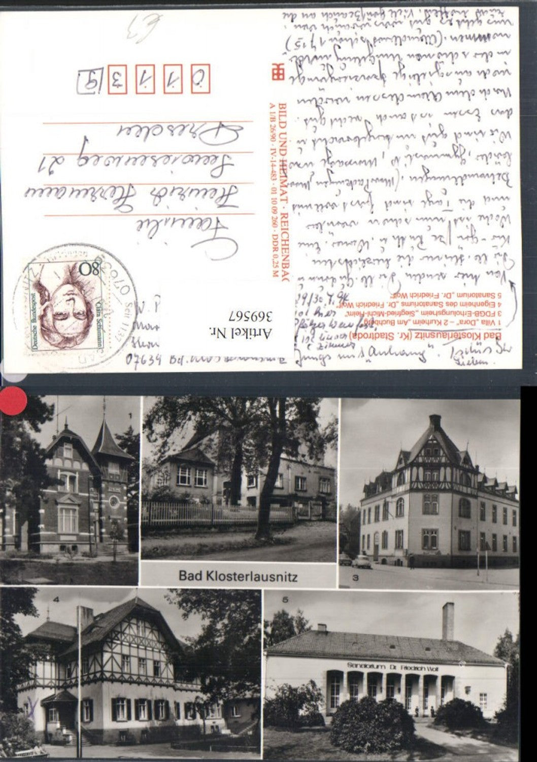 369567, Bad Klosterlausnitz Villa Dora Kurheim Sanatorium Multi-view postcard