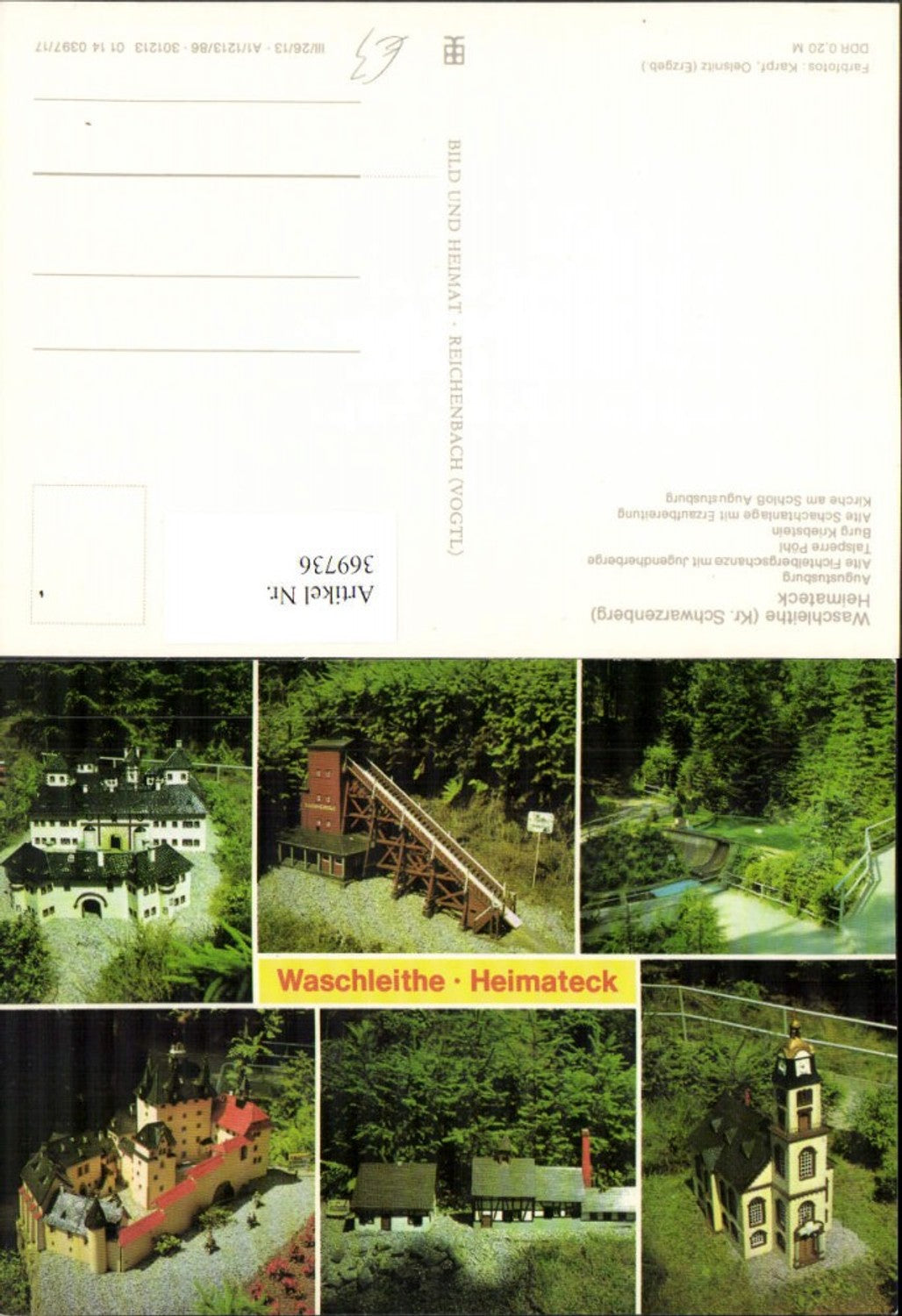 369736,Waschleithe Heimateck Miniatur Augustusburg Schanze Talsperre Burg Kirche Mehrbildkarte
