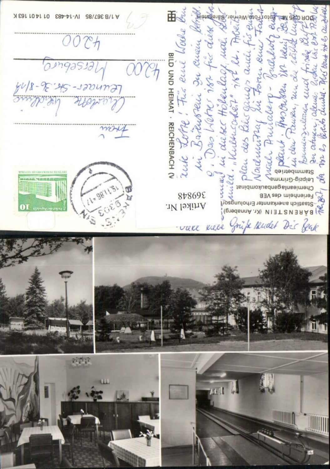 369848,Bärenstein Ferienheim Kegelbahn Mehrbildkarte