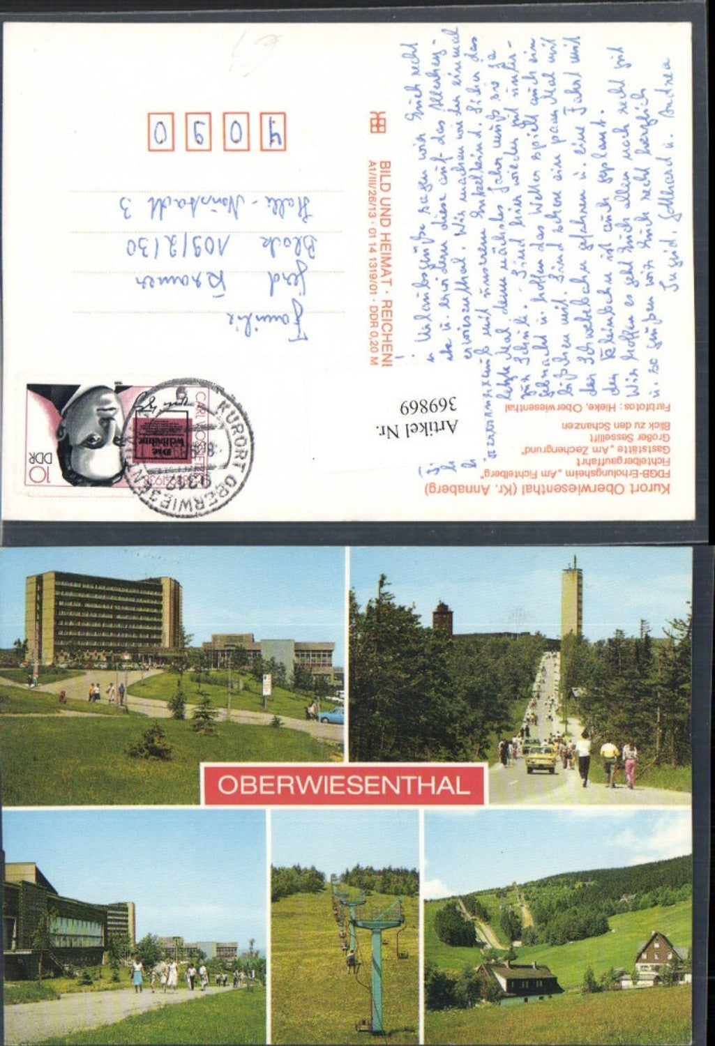 369869,Oberwiesenthal Erholungsheim Fichtelberg Gaststätte Sessellift Schanze Mehrbildkarte