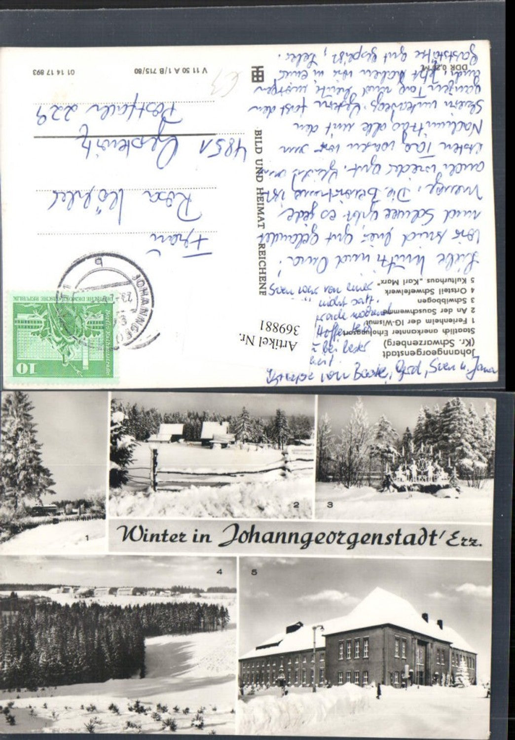 369881, Johanngeorgenstadt in the Ore Mountains, holiday home, cultural center, winter pictures, multi-image postcard