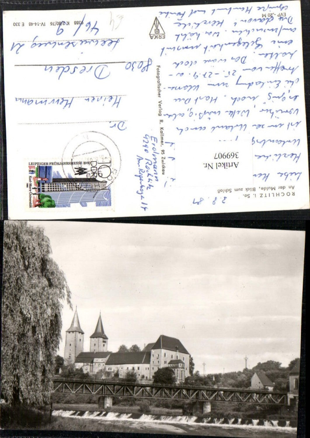 369907,Rochlitz An der Mulde Wehr Brücke m. Schloss