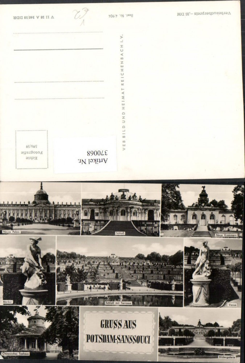 370068, Potsdam Sanssouci Palace Venus Mercury Statue Multi-image postcard pub VEB 4/904