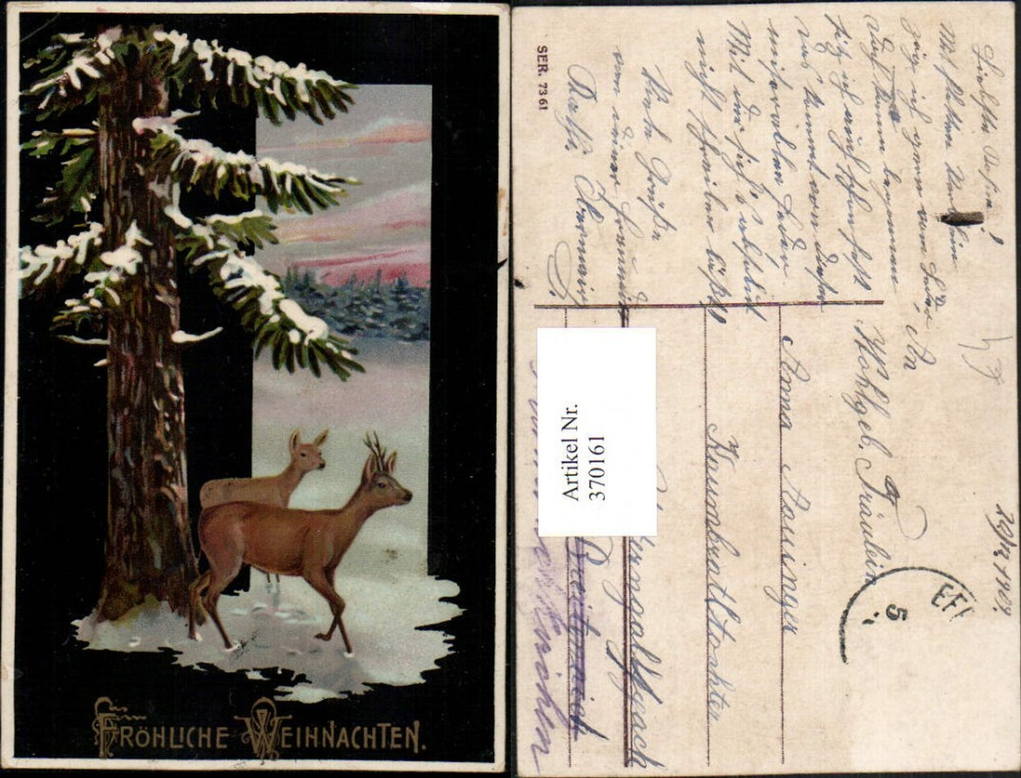 370161,Künstler AK Weihnachten Winterlandschaft Baum Reh Rehbock