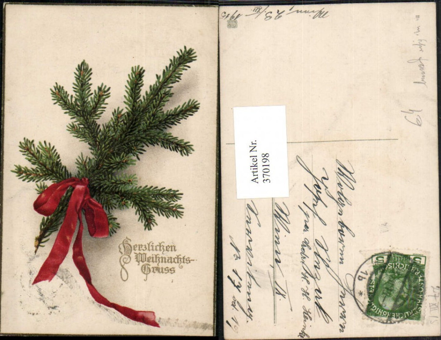 370198,Künstler AK Weihnachten Tannenzweig Schleife