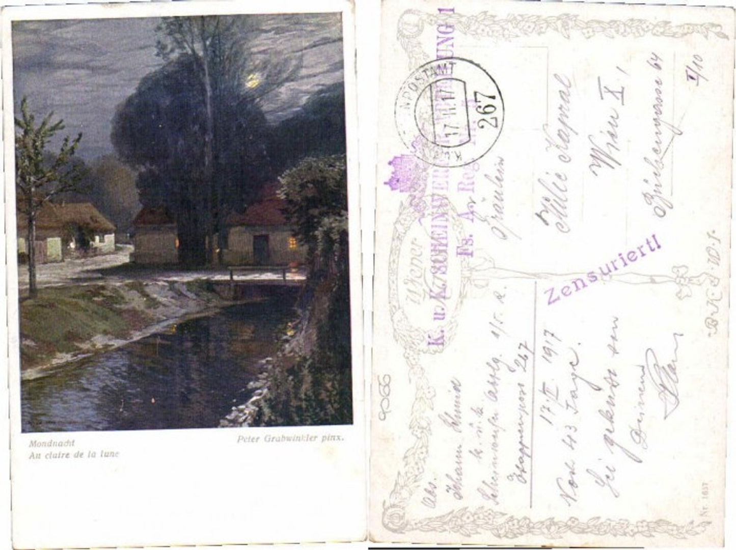 K.K. Scheinwerfer Abt Feldpost Mondnacht Peter Grabwinkler sig. B.K.W.I 1657 68902