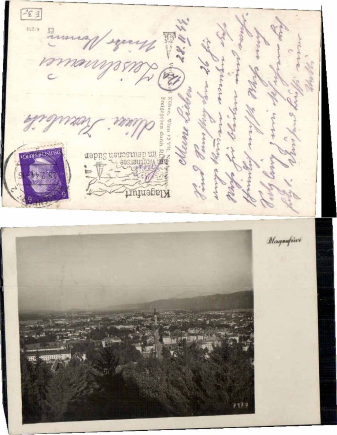 68987,Klagenfurt Totale Fotokarte 1944