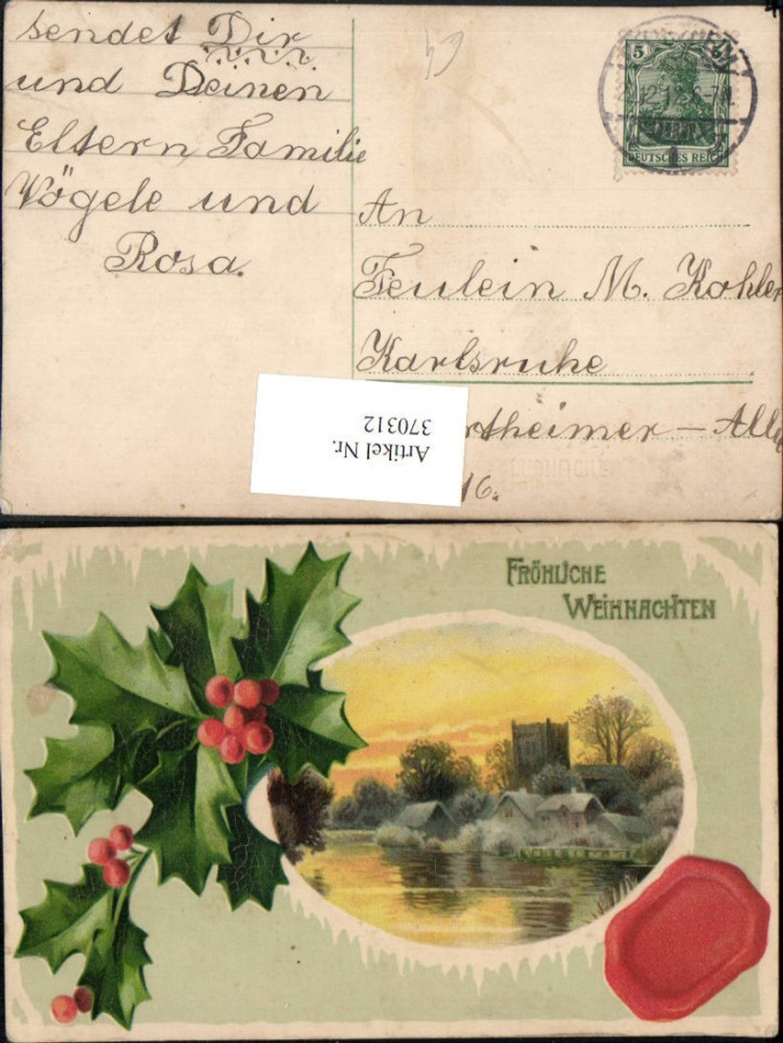 370312,Künstler AK Neujahr Landschaft Kirche Passepartout Stechpalme