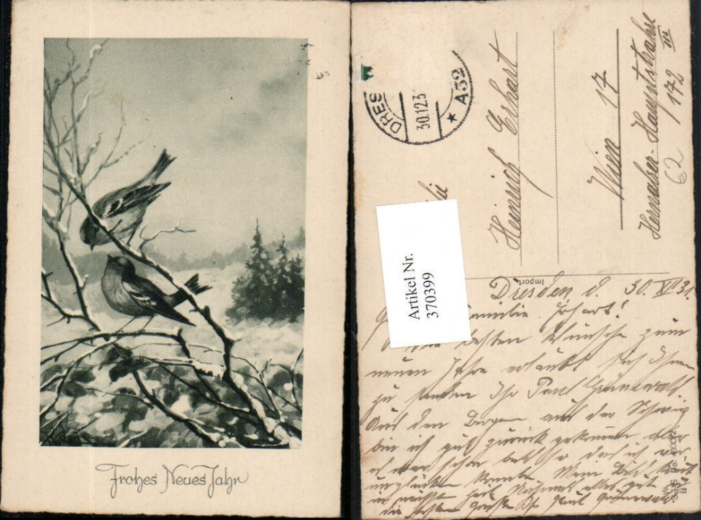 370399,Künstler AK Neujahr Winterlandschaft Vögel Zweige