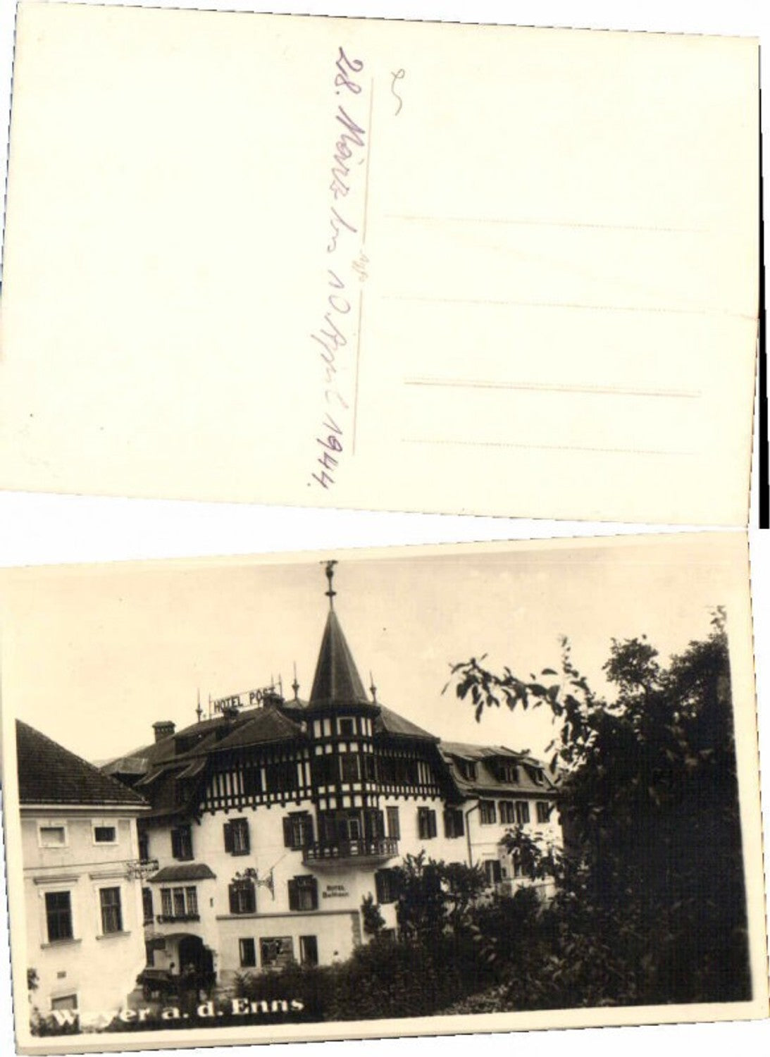 69118,Fotokarte Weyer a.d. Enns Hotel Gasthaus Bachbauer 1944