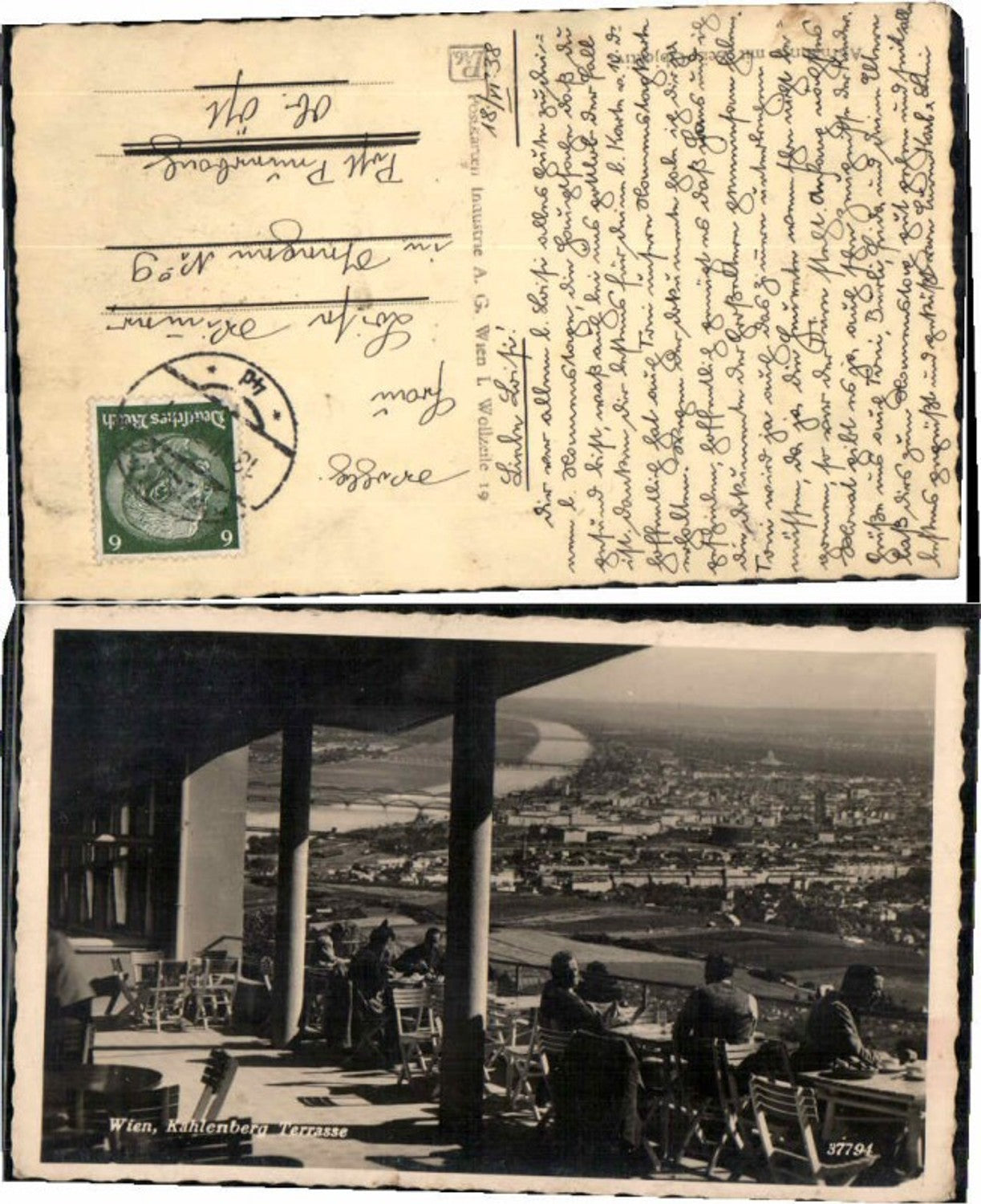 69515,Wien Kahlenberg Leopoldsberg Blick auf Wien