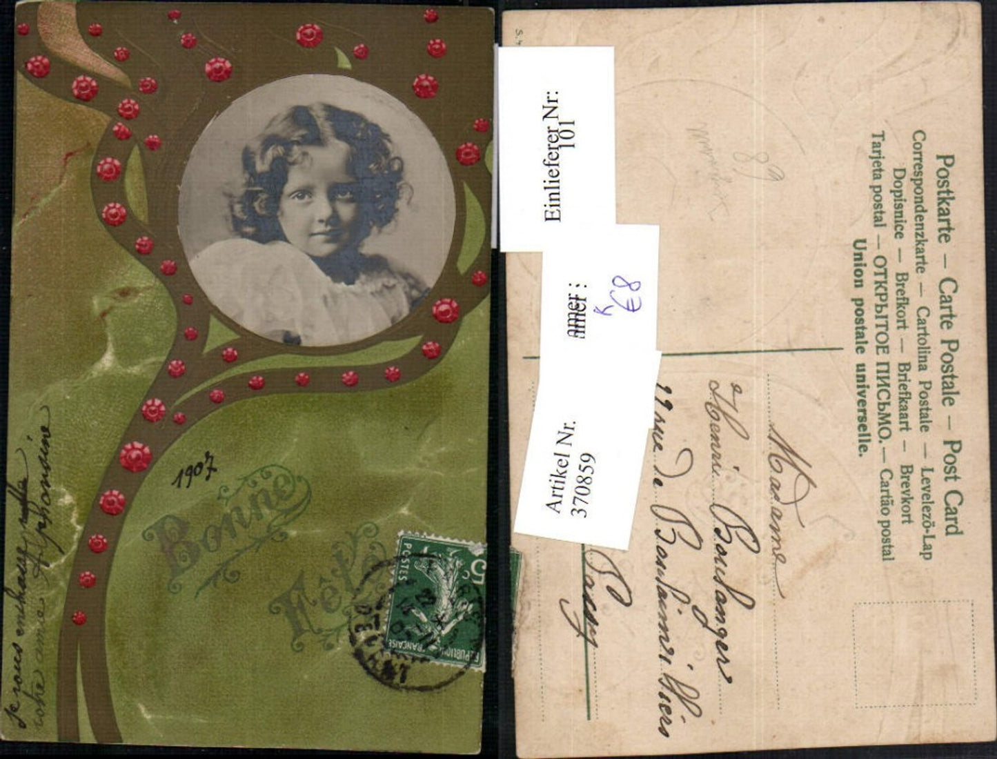 370859,Präge Künstler AK Jugendstil Art nouveau Mädchen Portrait Verzierung