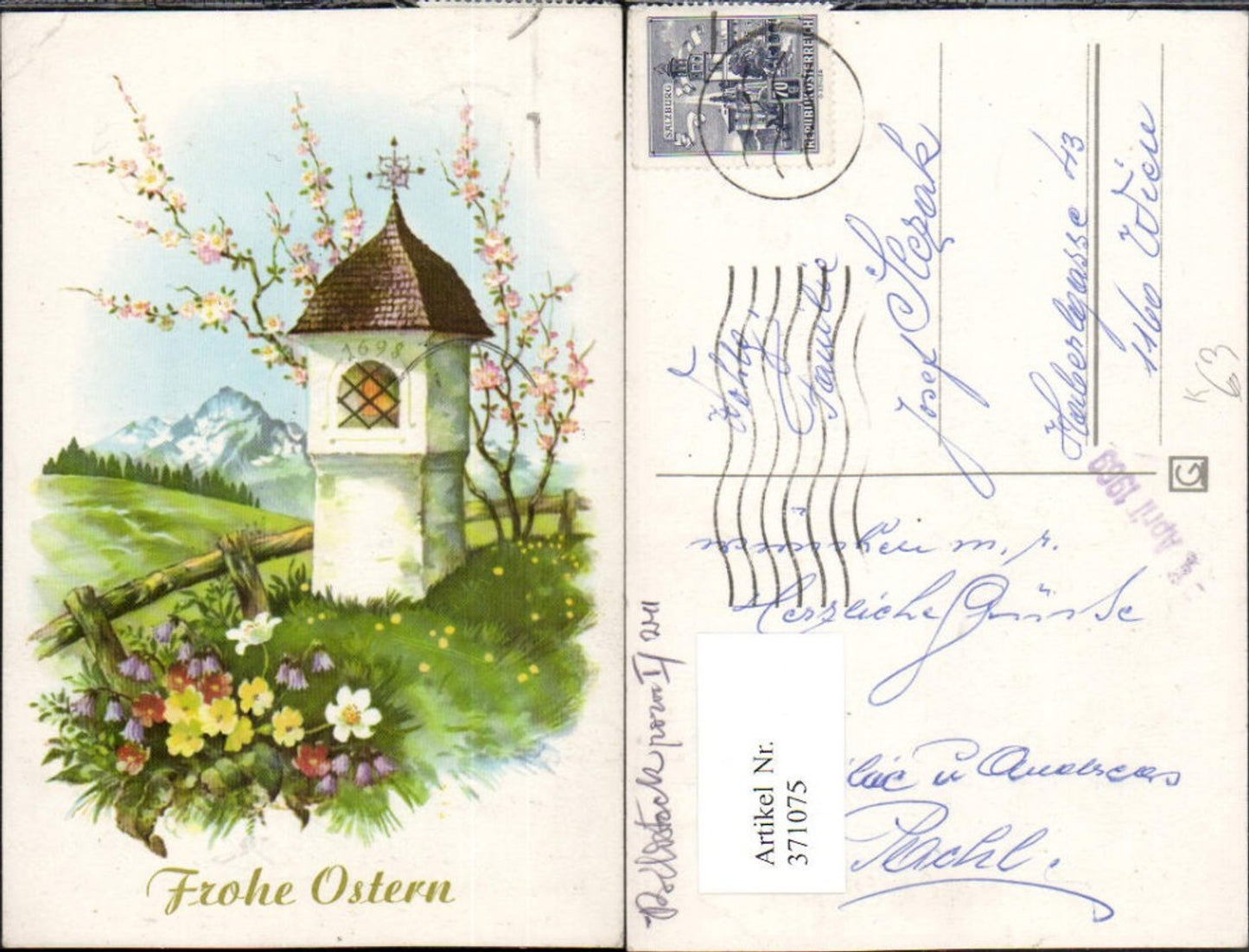 371075,Künstler AK Lia Döring Ostern Landschaft Bildstock Blumen