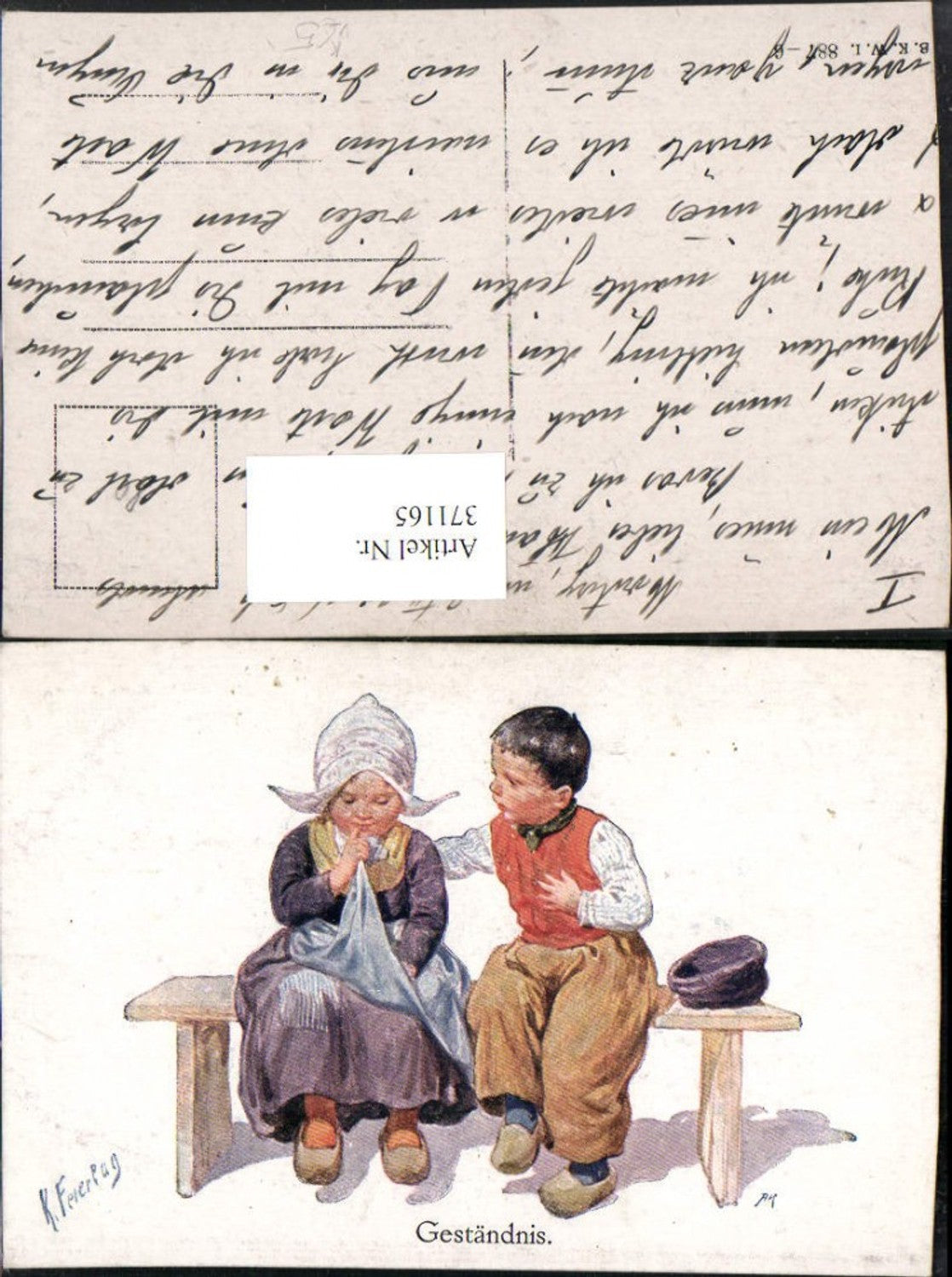 371165, Artist AK Karl Feiertag Confession Dutch Children Bank pub BKWI 887/6