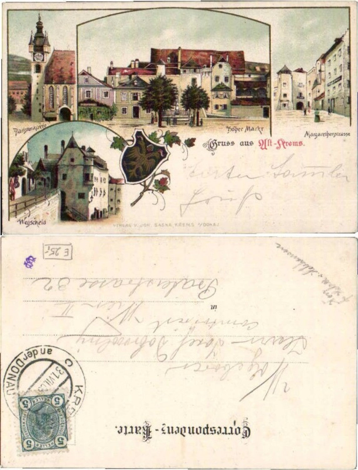 69917,Litho Krems a.d. Donau Wegscheid pub Saska 1904