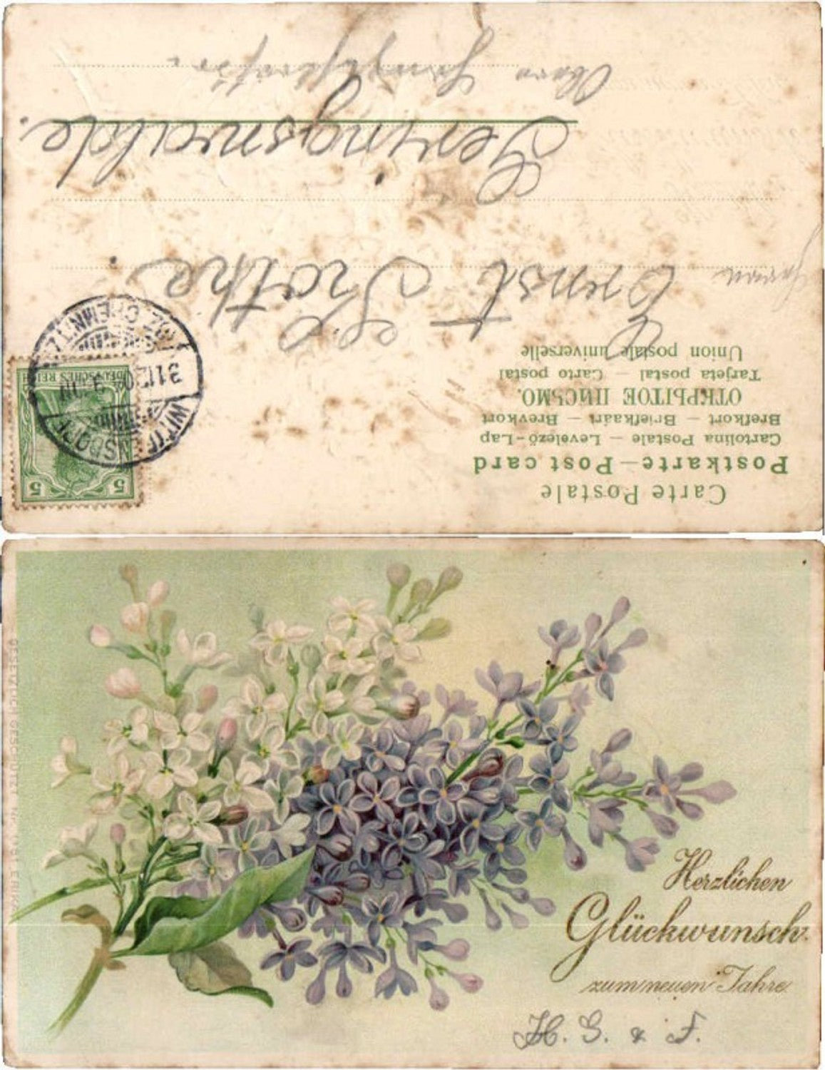 70228,Erika AK 1181 Präge Neujahr Blumen