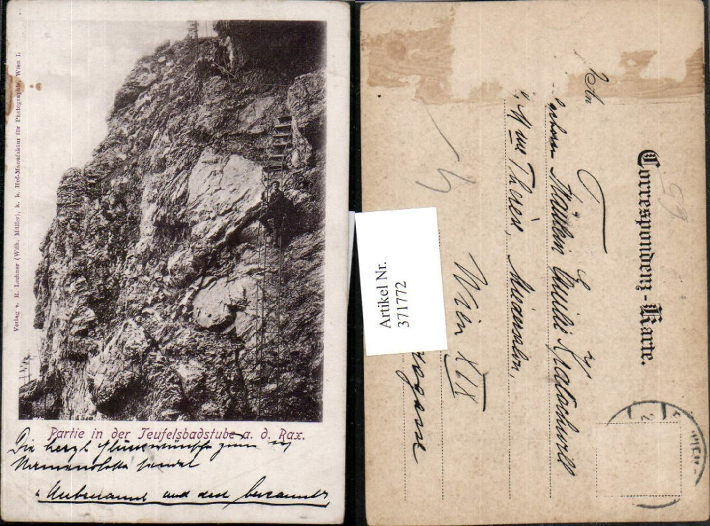 371772,Partie in d. Teufelsbadstube auf d. Rax b. Reichenau Felswand Leiter