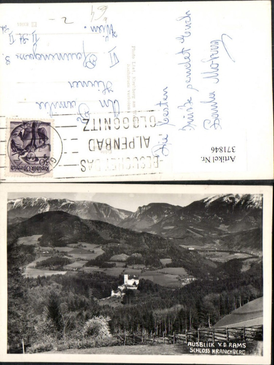371846,Ausblick von d. Ramx auf Schloss Kranichberg b. Gloggnitz Bergkulisse