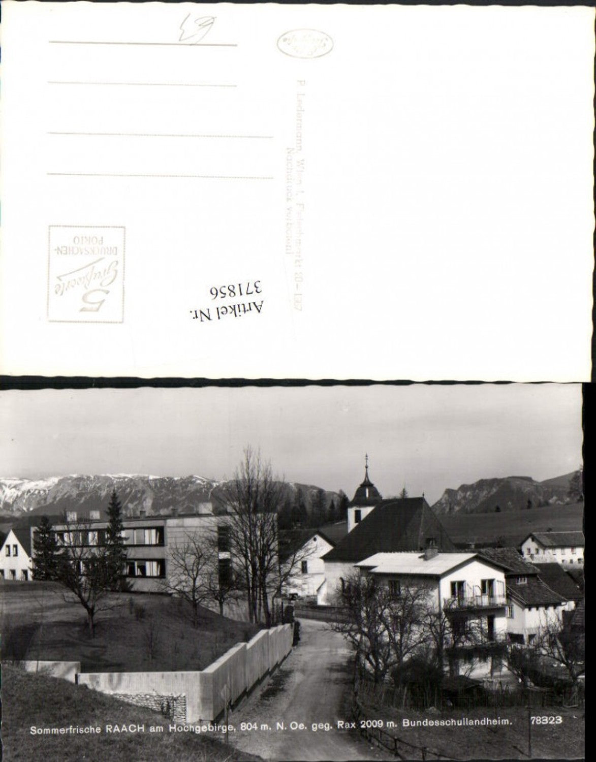 371856,Raach am Hochgebirge Kirche Bundesschullandheim geg. Rax Bergkulisse