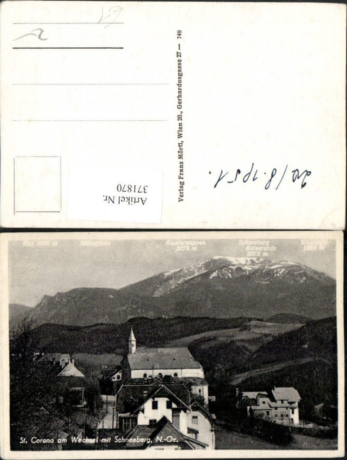 371870,St. Corona am Wechsel Teilansicht Kirche m. Schneeberg Bergkulisse