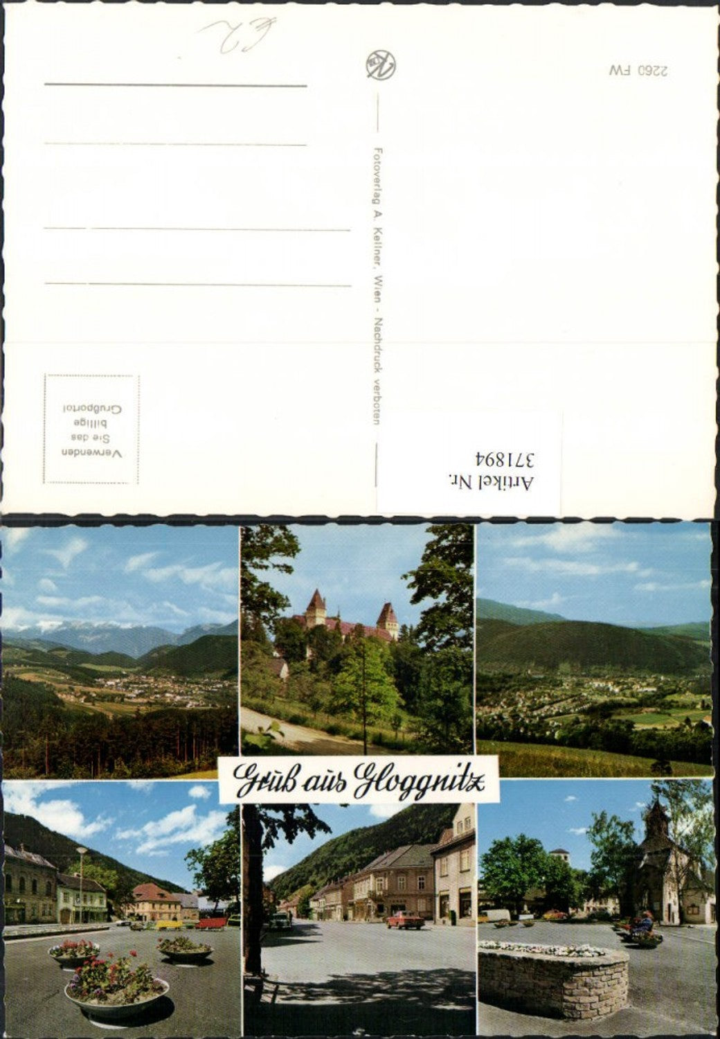 371894,Gloggnitz Totale Straßenansichten Kirche Schloss Mehrbildkarte
