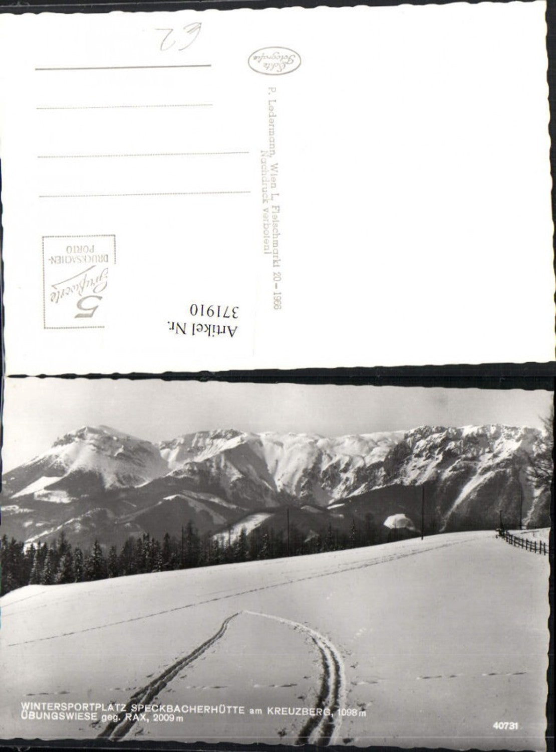 371910,Speckbacherhütte am Kreuzberg Übungswiese geg. Rax Bergkulisse Winterbild