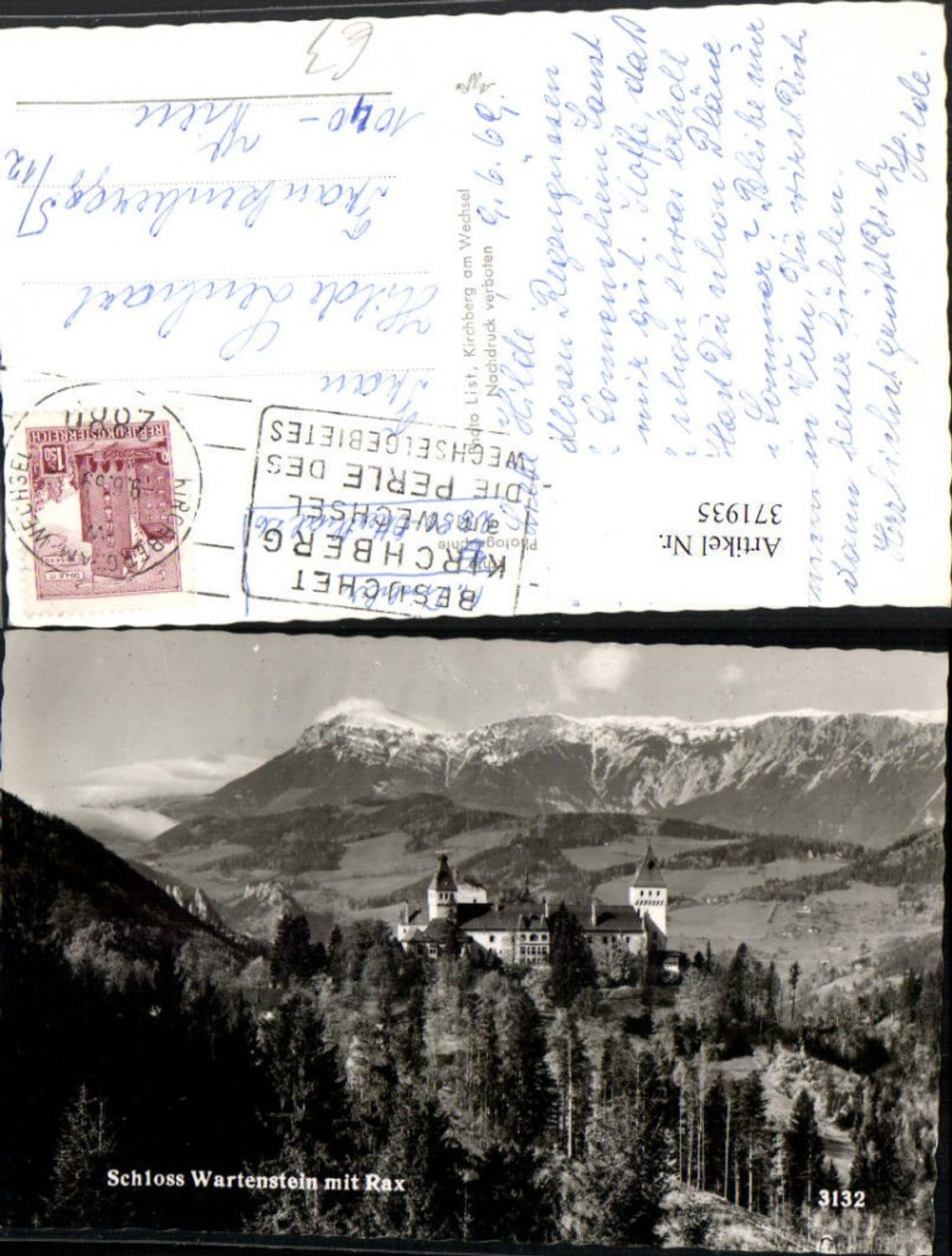 371935,Schloss Wartenstein b. Gloggnitz geg. Rax Bergkulisse