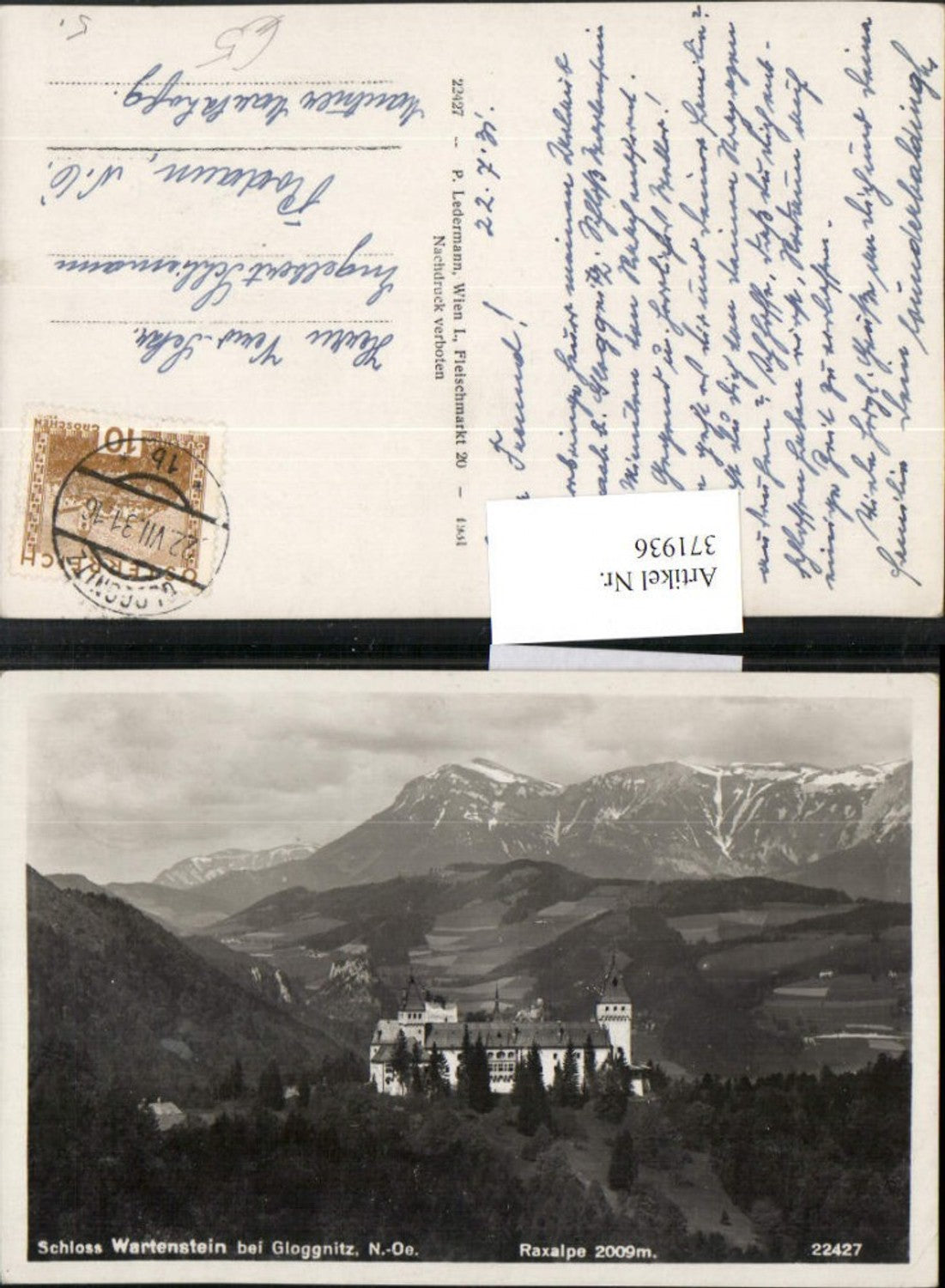 371936,Schloss Wartenstein b. Gloggnitz geg. Raxalpe Bergkulisse