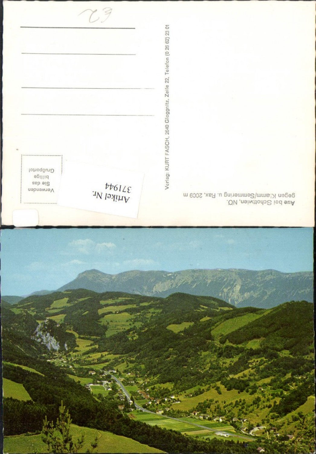 371944,Aue b. Schottwien Totale geg. Klamm am Semmering u. Rax Bergkulisse
